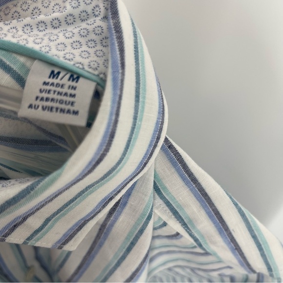 Tommy Bahama Linen Blend Striped Mens Long Sleeve Button flip cuff Shirt Size M - Picture 6 of 11